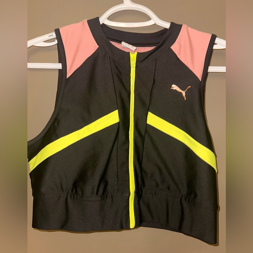 Puma Black and Pink Zip-Up Sports Top